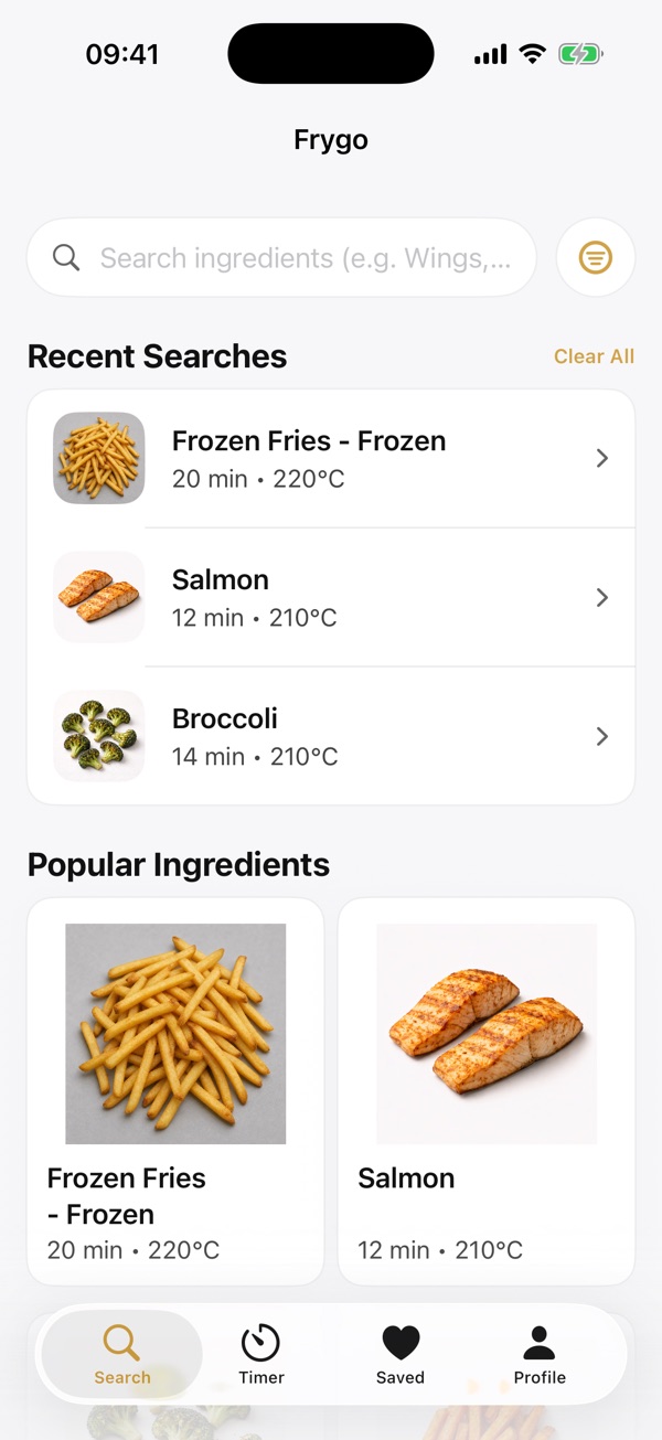 Popular foods and recent searches